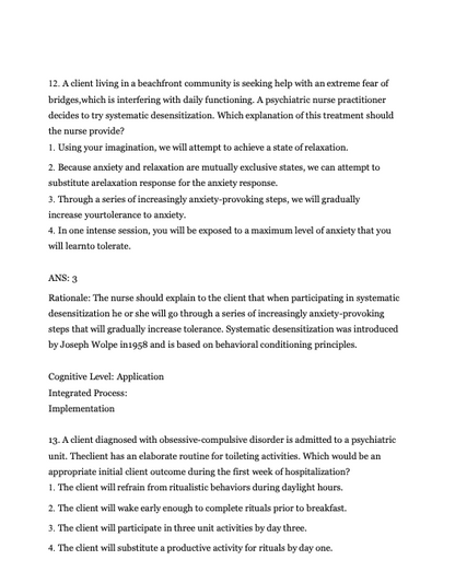 Test Bank Essentials of Psychiatric Mental Health Nursing 8th Edition: Concepts of Care in Evidence by Morgan Townsend