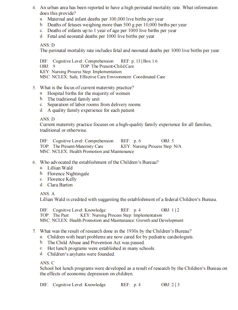 Test Bank Introduction to Maternity and Pediatric Nursing 9th Edition