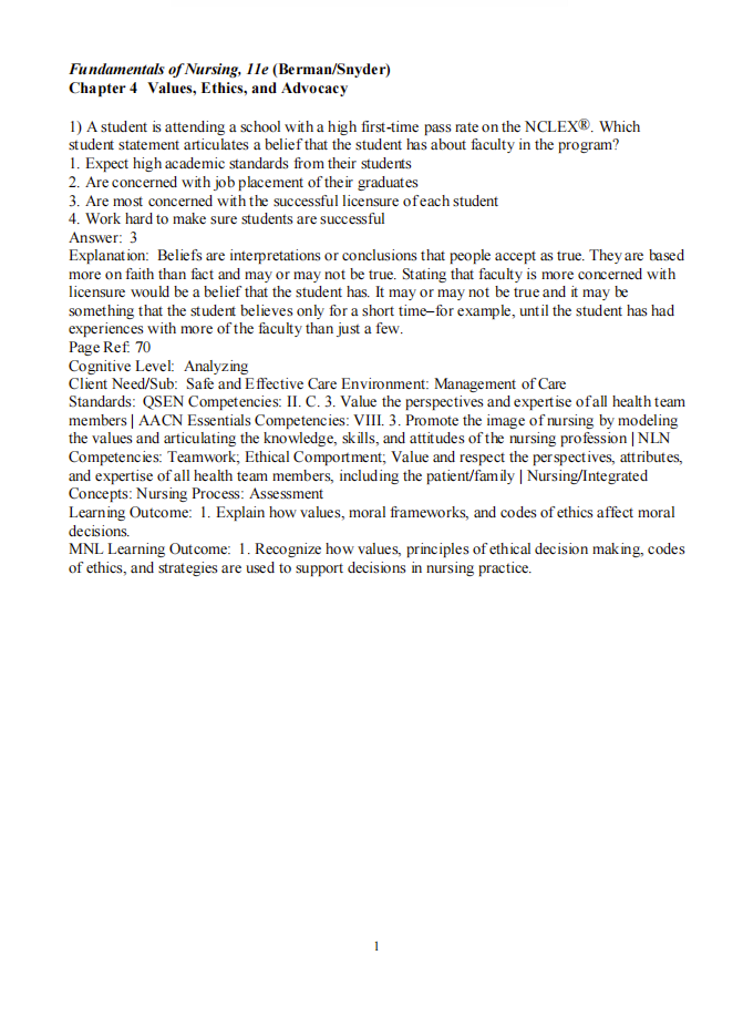 Test Bank Kozier & Erb’s Fundamentals of Nursing 11th Edition