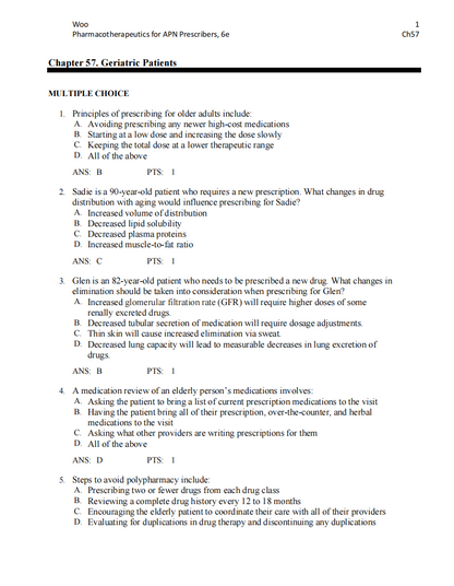 Test Bank Pharmacotherapeutics for Advanced Practice Nurse Prescribers 6th by Woo Wright