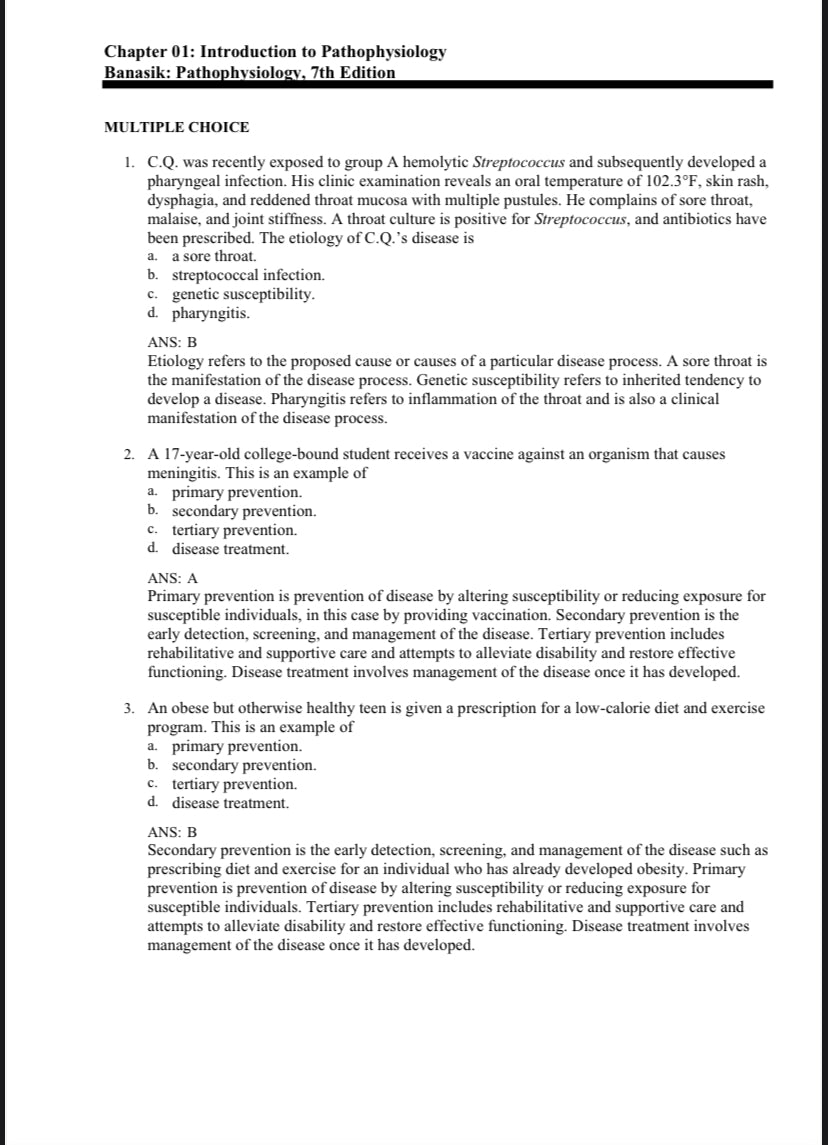 Test bank Pathophysiology, 7th Edition by Banasik